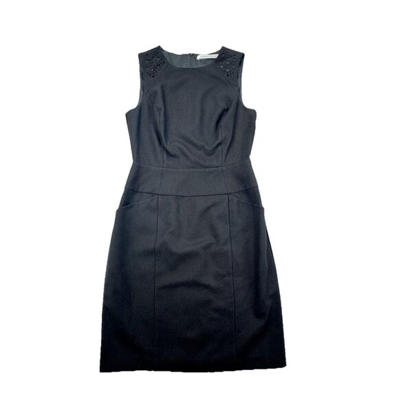 Susana Monaco Dress Size 6 Black Wool Pockets Lined with Laser Cut Pattern - Picture 4 of 12